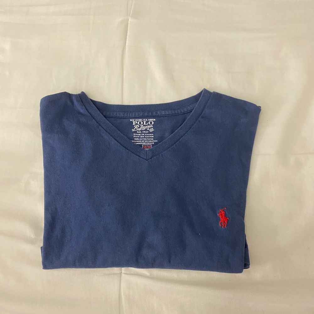 Polo Ralph Lauren Mens V-Neck Shirt Blue